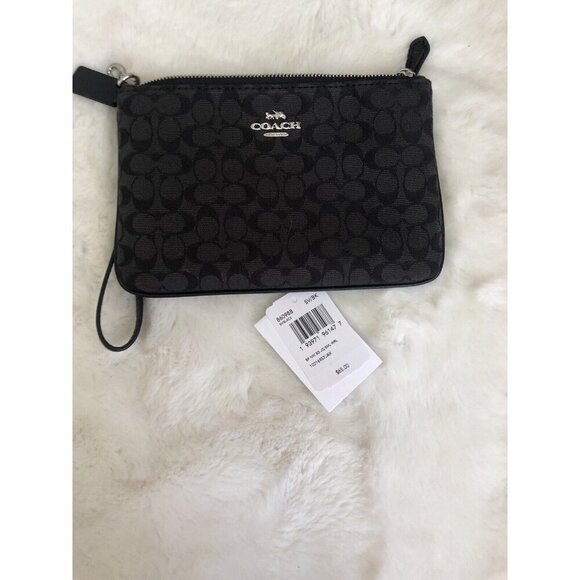 COACH New Signature Jacquard Small Wristlet 86098-SV/BK - Picture 1 of 4